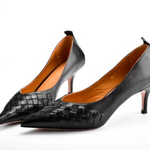 Black Woven Kitten Heel