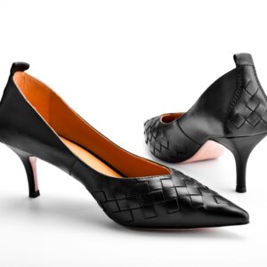 Black Woven Point-Toe Heel