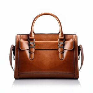 Brown Leather Structured Handbag