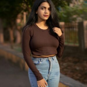 Brown Long Sleeve Crop Top