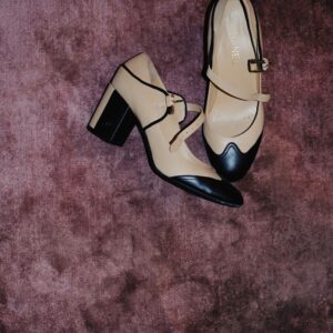 Cream & Black Block Heel