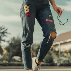 Distressed Patch Skinny Jeans